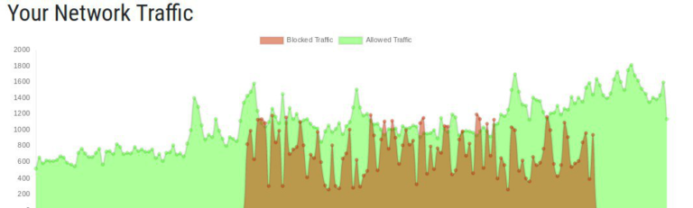 Network traffic showing blocked and allowed traffic with Enhanced DDoS Protection